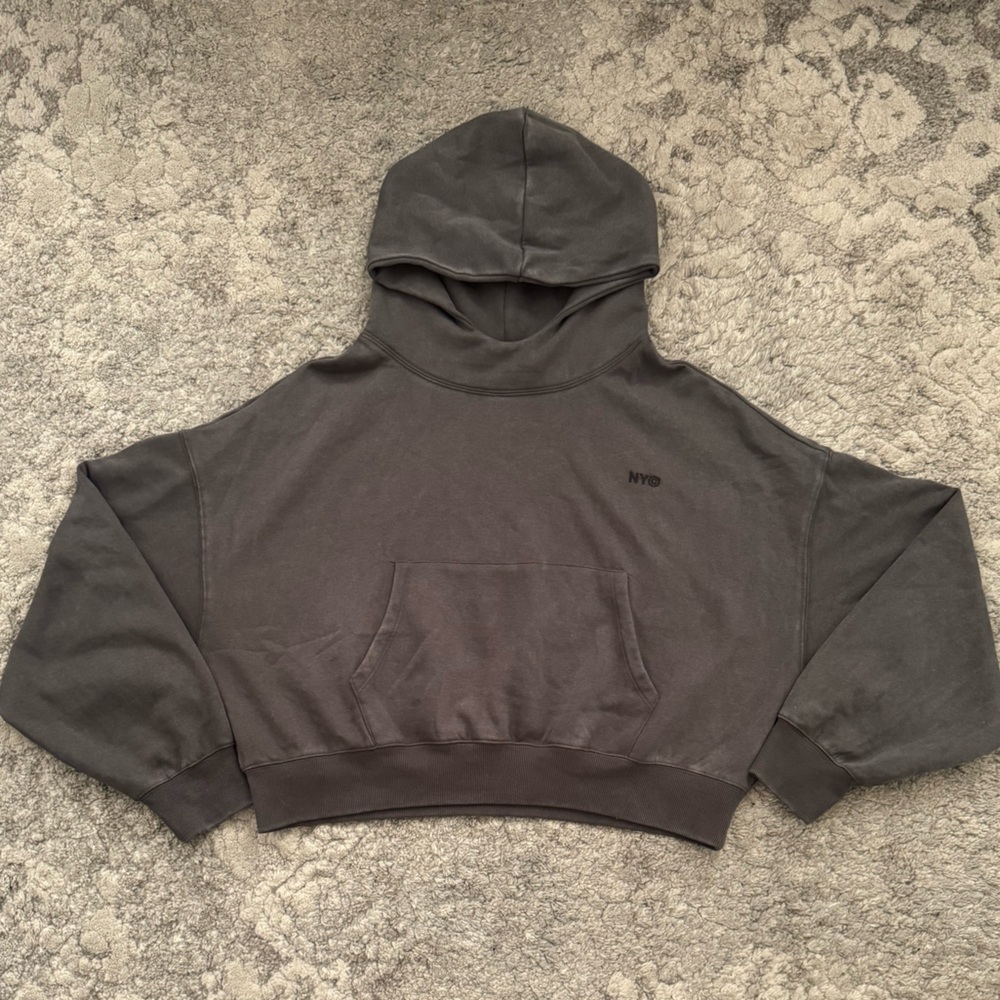 Grey NYC embroidered Cropped Hoodie